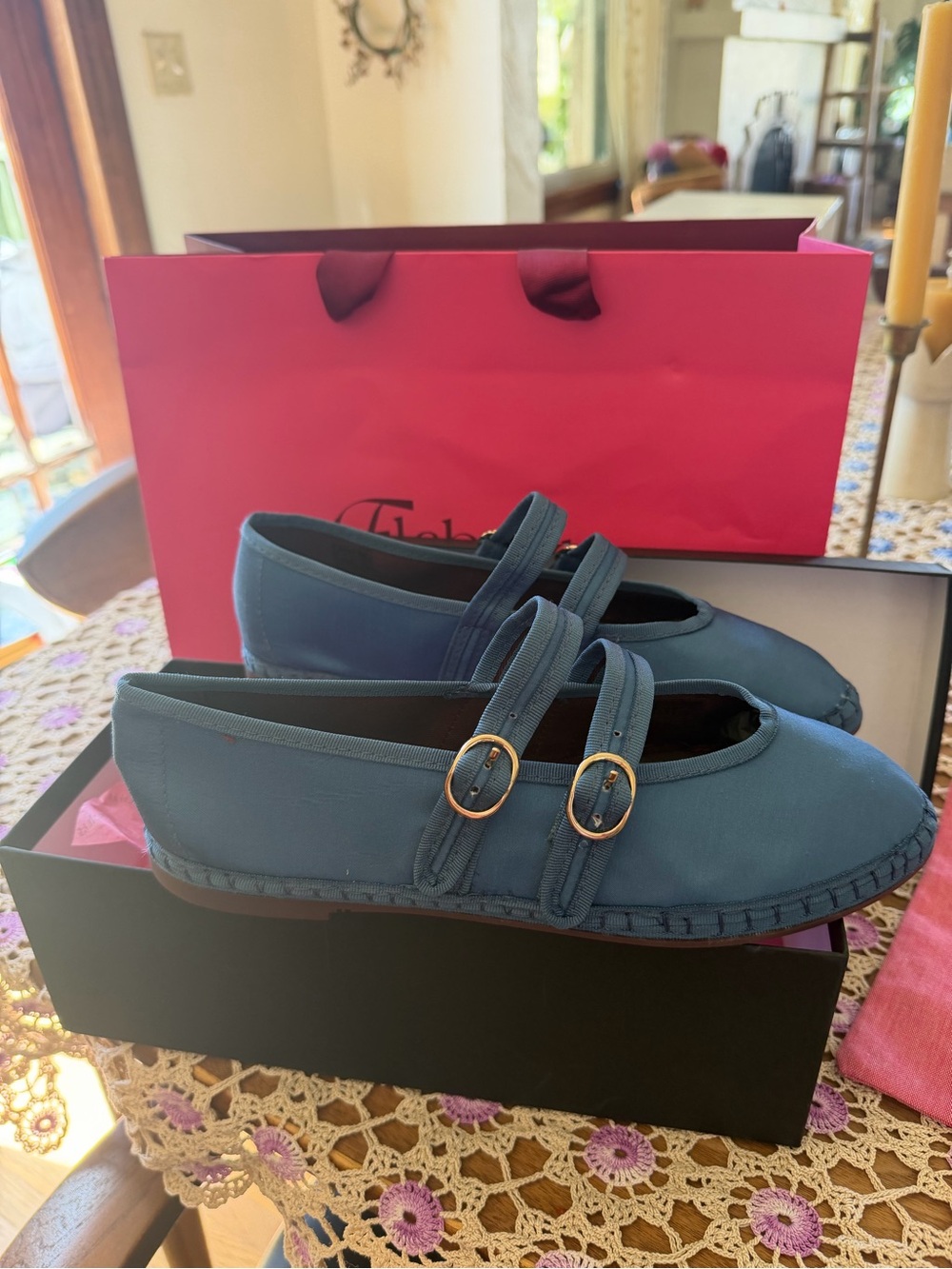 Women's Double-Strap Mary Jane Flats in Teal Blue